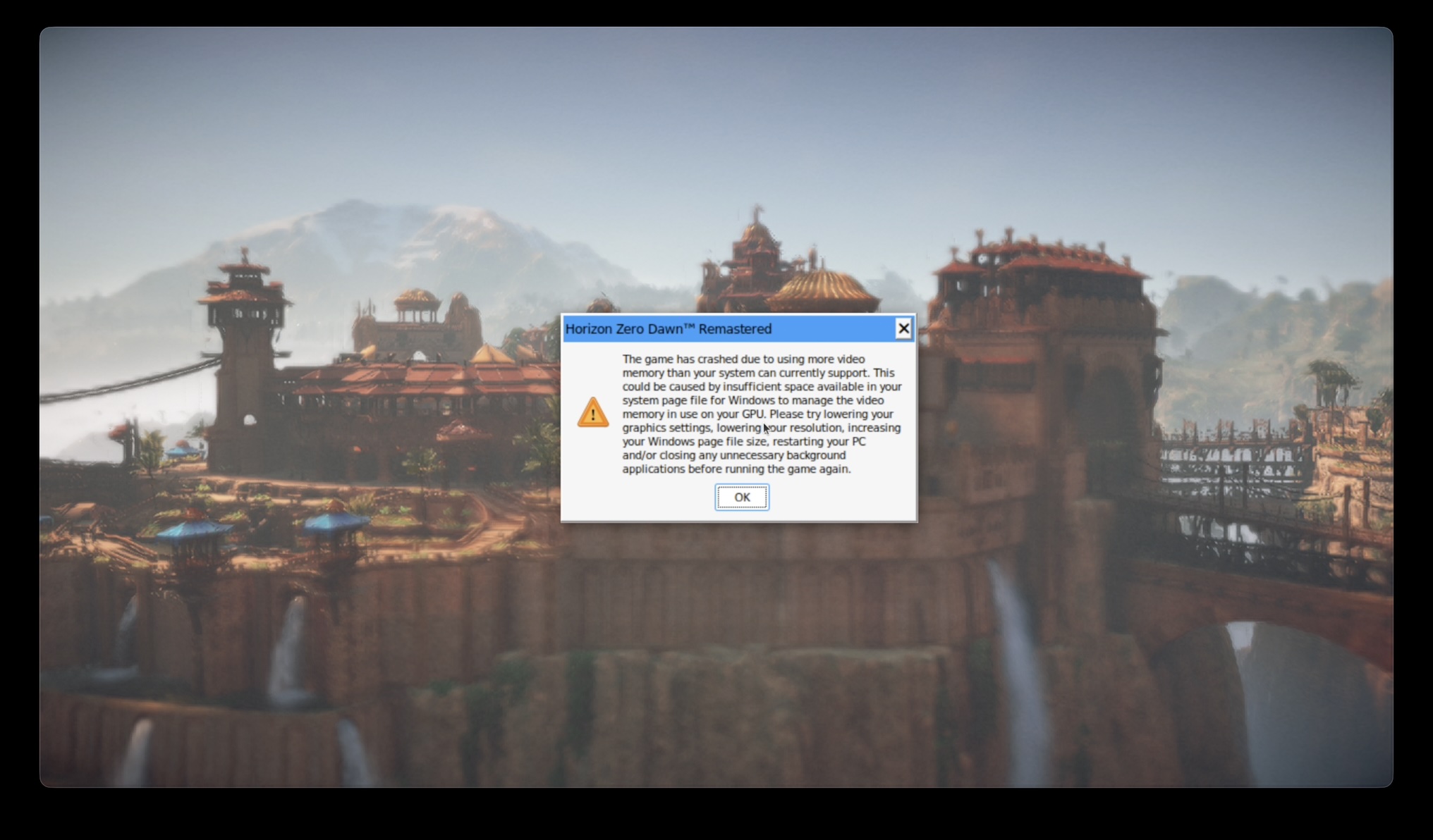 Horizon Zero Dawn with an error overlay